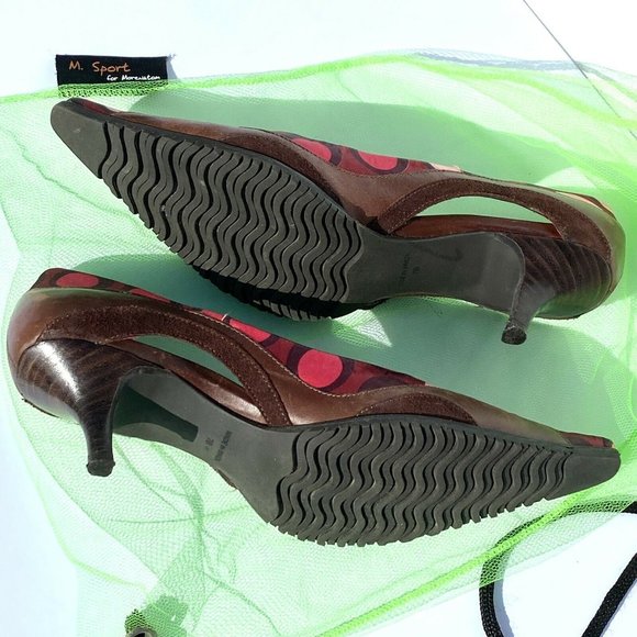 Morenatom Slingback Heels Brazil Sz7B Pointy Toe M Sport Leather & Fabric Shoes - Picture 4 of 7